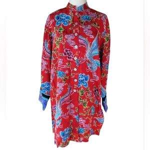 Chico's Oriental Mandarin Collar Button Front 100% Silk Tunic Size 1 Medium
